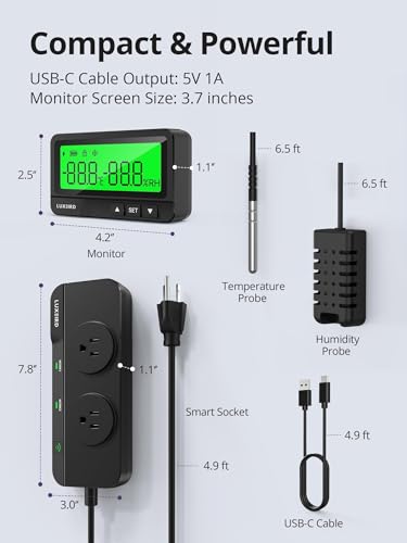 LUXBIRD WiFi Temperature Humidity Controller LTC-318-W with Monitor, App Control for Reptile Terrarium Greenhouse Grow Tent，2-Year Warranty (Black)