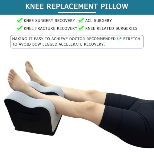 4 Heights Adjustable Knee Replacement Pillow for Recovery | Leg Elevation Pillow for Post Surgery Sleeping - Full Leg Extension Device for ACL MCL TKR Rehab - Comfortable Cover