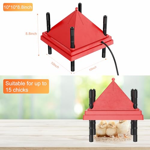 Chick Brooder Heater with Anti-Roost Cone & Constant Temp Red 10" x 10" | Height-adjustable brooder plate for Raising Chicks - size: 10" x 10" with Constant Temperature
