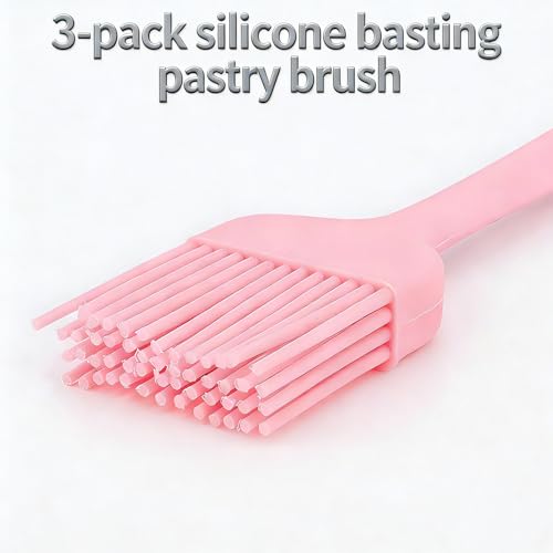 Silicone Basting Brush Set, Heat Resistant 446°F, 3-Pack | Silicone, BPA-free, steel core, non-stick, dishwasher safe, 446°F, for BBQ, baking, sauces, butter, even coating
