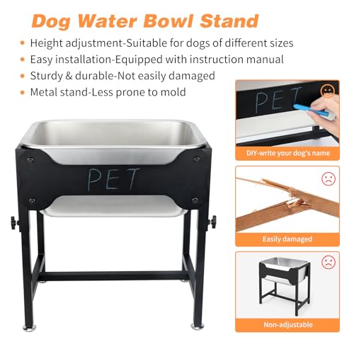 3 Gallon Elevated Dog Water Bowl, Raised Stand for Large Dogs | 4 Adjustable Heights, 9.65-15.16 in Stand, 3 Gallon Bowl, 14 x 10.6 x 5.9 in Size, Indoor Outdoor Use, Easy to Clean