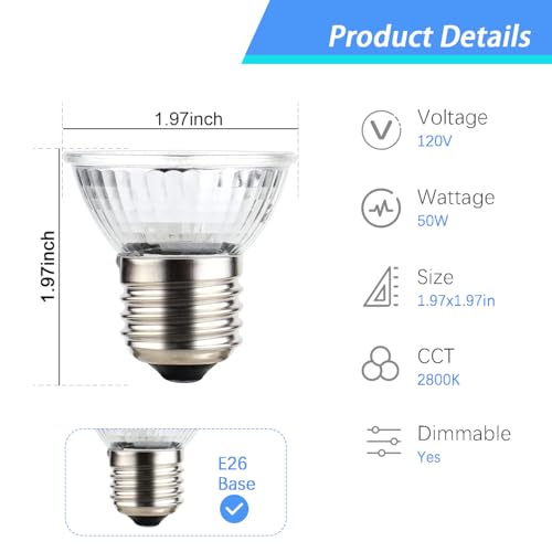 50W UVA Bulbs, 6-Pack Light Turtle Heat Lamp for Reptiles and Amphibian Tanks, Terrariums and Cages, Fit E26 Heat Reptile Lamp,Works with Various Lamp Fixtures