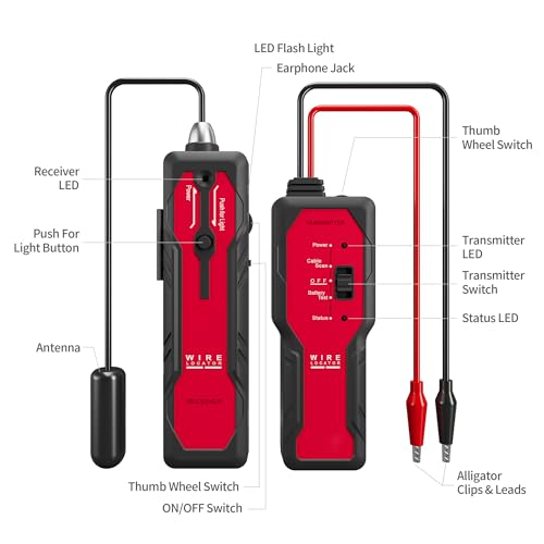 Underground Wire Locator for Pet Fence & Cable Detection | Rechargeable, 2.6 ft depth, 1640 ft range, headphones included, flashlight, invisible fence and sprinkler valve locator