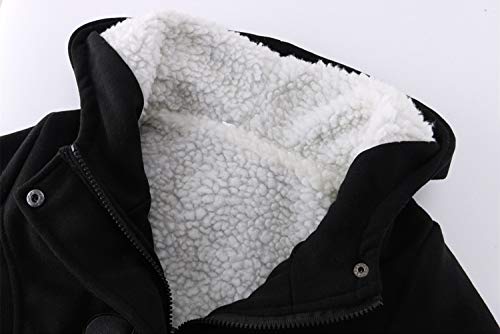JiangWu Womens Fashion Horn Button Fleece Thicken Coat with Hood Winter Warm Jacket - color: Black, size: Medium