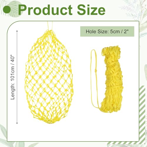 Slow Feeder Hay Net, 40" Length 2" Holes Strong Load-Bearing, Nylon Slow Feed Bag Hay Feeder, (Yellow, 1 Pcs), Intended for Horses/Goats/Trailer/Stall - color: Yellow