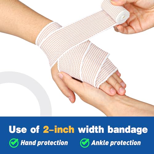 AZEN Premium 8 Pack Elastic Bandage Wrap (2x2", 2x3", 2x4", 2x6"), Compression Wrap Bandage for Legs, Ankle, Knee, Tummy, Body, Latex-Free, Lymphedema Wraps for Legs - color: Mix 8p