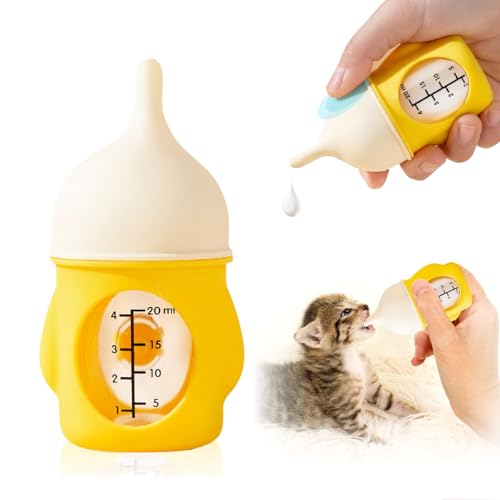 Ergonomic Pet Nursing Bottle,Puppy Bottles for Nursing Puppy Milk - 20ml Slow Flow Kitten Bottle Feeding kit for Newborn Kittens/Puppies/Small Animals, Easy-Clean Silicone Feeder (‌Yellow‌) - color: ‌Sunbeam Yellow‌