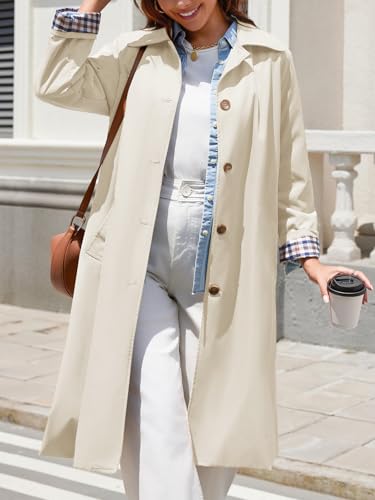 Tankaneo Womens Long Oversized Single Breasted Windproof Trench Coat | Plaid Lining, Lightweight, Trendy，Button down, Fall fashion,Outerwear - color: Apricot, size: X-Large