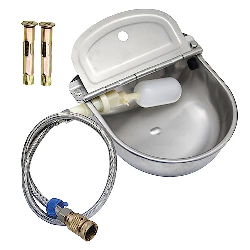Automatic Livestock Waterer, 304 Stainless Steel with Float Valve, Animal Watering Bowl for Dogs, Horses, Goats, Cattle, Pigs & Chickens, Wall & Ground Mount, Includes 3/4" Adaptor & Water Pipe
