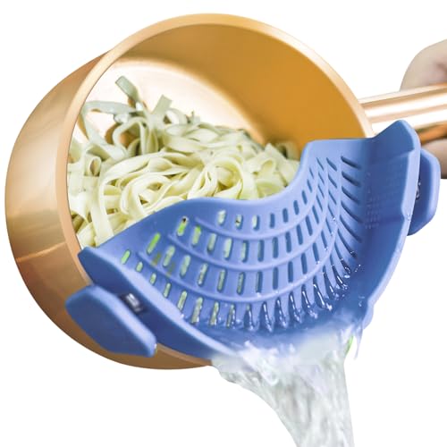 AUOON Clip On Pot Strainer Silicone, Standard 8.86 x 3.55in, Blue Velvet | BPA-free, Fits All Pots Pans Bowls, Dishwasher Safe, for Pasta Noodles Vegetable Fruits, Space-saving Kitchen Gadget - color: Blue Velvet, size: Standard 8.86 x 3.55 in