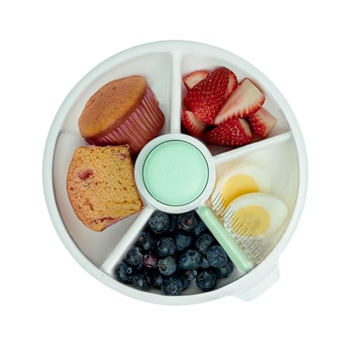 GoBe Kids Large Snack Spinner Slide Bundle with Hand Strap and Sticker Sheet - Reusable Snack Container with 4 Compartment Dispenser and Lid | BPA/PVC Free | Dishwasher Safe | No Spill - Mint Green - color: Mint Green, size: Large - Slide