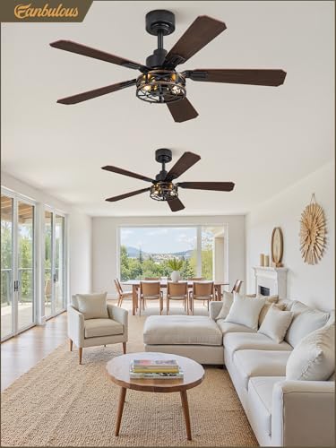 Fanbulous 42 Inch Farmhouse Rustic Caged Ceiling Fan with Lights, 2 Pack | Double-sided Color Blades , APP/Remote Control ,6-speed Wind & Reversible Function, Quiet, Timer, Black - color: Black