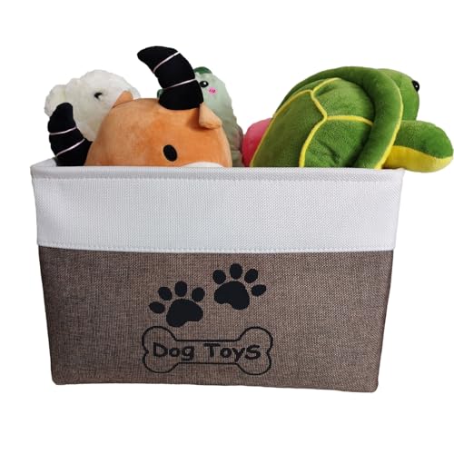 Dog Toy Basket Collapsible Dog Toy Box Foldable Dog Toy Bin for Pet Chew Toys - color: Brown, size: M:15"L x 11"W x 9"H