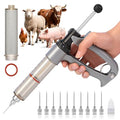 NEWTRY 50ML Continuous Livestock Syringe Adjustable Poultry with 10 Needles | Semi Automatic Syringe Adjustable Poultry Gun Stainless Steel with 10 Needles for Horse Sheep Cattle - size: 50ML