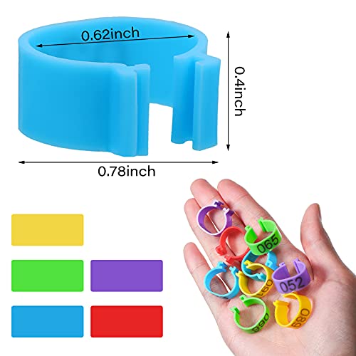 Patelai 100 Pieces 16 mm Chicken Leg Rings with 5 Colors Numbered Chicken Leg Bands Colorful Poultry Clip on Bands Ankle Rings for Ducks Chicks Guinea Pigeons Goose - size: 0.63 x 0.39 Inch
