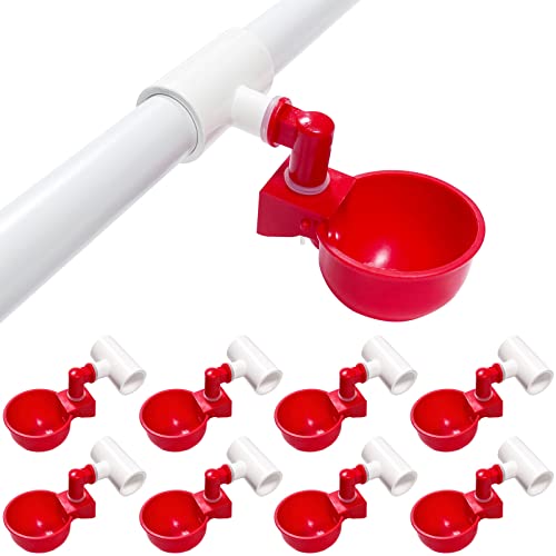 Chicken Water Cups for PVC with Tee (8 Pack), Automatic Chicken Waterer Kit for Poultry, DIY PVC Water Feeder for Chicken/Duck/Quail/Turkey - size: 8-Pack
