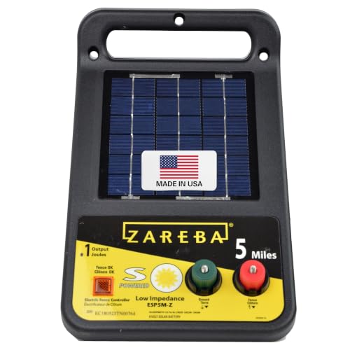 Zareba Solar Electric Fence Charger, 5 Mile Range Low Impedance Energizer | 360-Degree Rotation, T-Post Mounting Bracket, Rotational Grazing Fence Charger for Livestock & Cattle, Contain Animals
