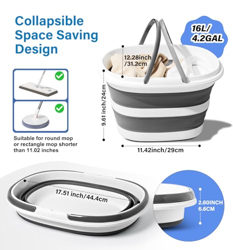 Lesipee Collapsible Bucket 16L with Handles, Foldable Silicone Mop Bucket Space Saving Tub for Laundry, Camping, Beach & Pool Party Ice Bucket, Portable Wash Basin for Home, Car & Outdoor, 4.2 Gallon - style: 16L Bucket
