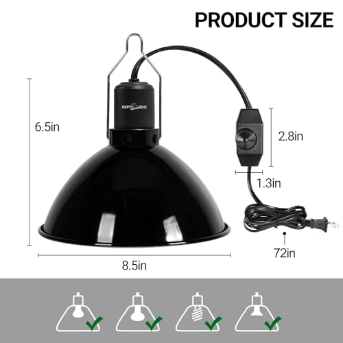 REPTI ZOO Upgrade Reptile Light Fixture with Dimming,8.5 inch Deep Dome Lamp Fixture for Reptile Tank Terrarium, Reptile Heat Lamp Fixture for UVB UVA Bulb Basking Heat Bulb