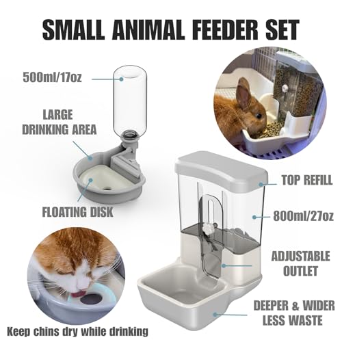 Automatic Pet Food Water Dispenser, Auto Gravity Pet Feeder Water Bottle Set for Crate, Feeding Station for Small Dog Cat Rabbit Guinea Pigs Chinchilla Ferret Hedgehog (Gray) - color: Gray