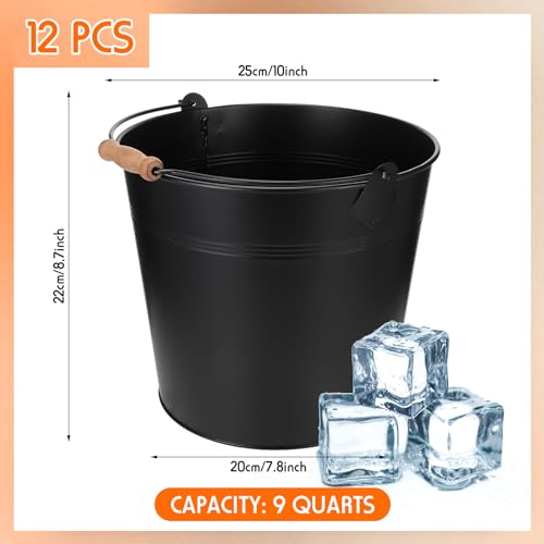 Didaey 12 Pcs 9 Quart Large Galvanized Metal Buckets with Handle Inch Heavy Duty Stainless Steel Pails Round Pail for Party Wedding, Crafts, Utensils, Table Centerpieces (Black) - color: Black