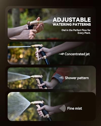 RAINPOINT Garden Hose Nozzle, 100% Heavy Duty Metal Hose Sprayer, High Pressure Water Hose Nozzle with Adjustable Spray Patterns and Flow Control for Watering Plants, Car Washing, Pet Washing, Brown - color: Brown
