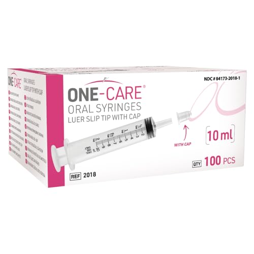 ONE-CARE 10ml Oral Syringe w/Cap, Slip Tip Liquid Dispensers, 100/Box | Precise Dosing, Infants-Oral Feed, Accurate Graduation, Individually Wrapped, Food-Grade Plastic, Adult & Pet - size: 10 ml Black Scale