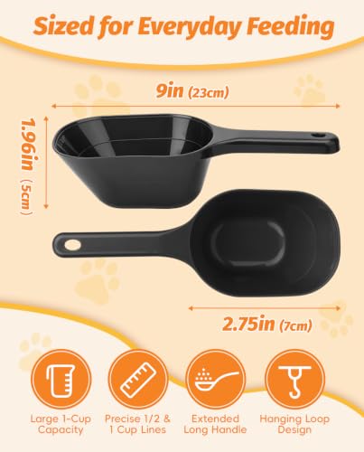 2 PACK Dog Food Scoop,1 Cup Capacity Pet Food Scoop For Dog and Cat (Black) | Clear Markings for Precise Measuring 1/2 and 1 Cup Line, Dishwasher Safe,Plastic,Portable and Sturdy - color: Black