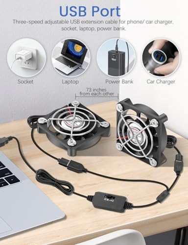 Wathai 2PCS 50mm 5V Mini Box USB Computer Fan with 3 Speed Control 5010 | 2 in 1 Fan with 3 Speed Control for Cosplay Welding Helmet VR Gear Rok Router Raspberry Pi Aquarium Cooling Ventilation - size: 50x10mm (5V)