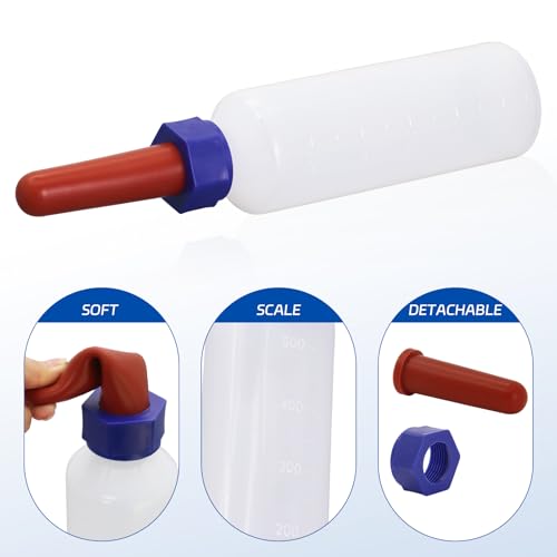 2 Pack Calf Nursing Bottle 500ml, Livestock Feeding Bottle for Orphaned | Rubber Nipple No Latex Chew Resistant, Calf Lamb Pig Puppy Kitten Goat Sheep Farm Animal Supplies (500ml) - size: 500ml