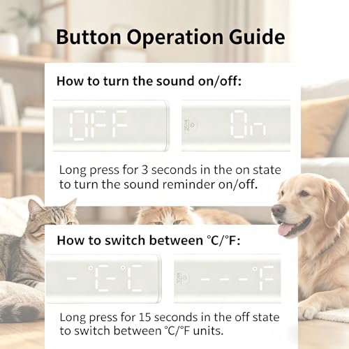 Digital Ear Pet Thermometer for Dogs and Cats, 1 Second Non-Contact, Rechargeable, LED Display, Fever Detection, Accurate Canine and Feline Temperature Reading