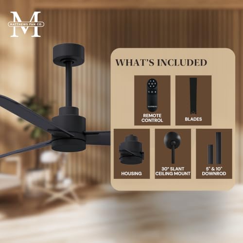 Matthews Fan Company AK-BK-BW-56 Alessandra Wet Rated 56" Ceiling Fan without Light, Remote Included, Silent DC Motor, Matte Black with Barn Wood Tone - color: Matte Black with Barn Wood Tone, size: 56-inch