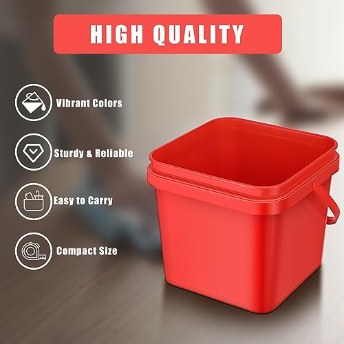 4 Pcs Plastic Bucket 5 Quart Square Cleaning Bucket Utility Small Pail with Handle for House Cleaning Storage Livestock Feeding Car Washing (Red,Yellow,White,Green) - color: Red, Yellow, White, Green