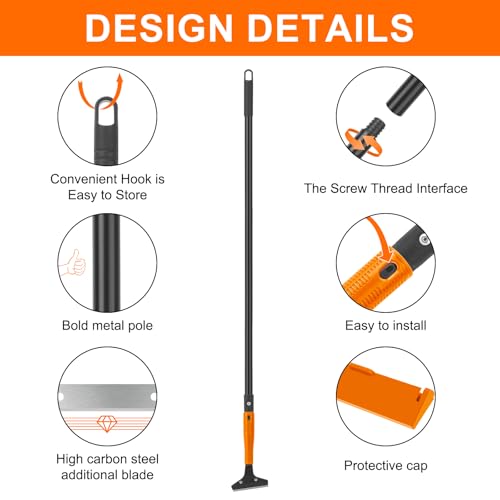 KeFanta Razor Blade Floor Scraper, 4" Wide Heavy Duty Scraper Tool, 45.7" | 10PCS Extra Metal Blades, Paint Scrapers for Cleaning Wall Glass Tile Floor Paint Gum Glue Stains Linoleum - size: Large