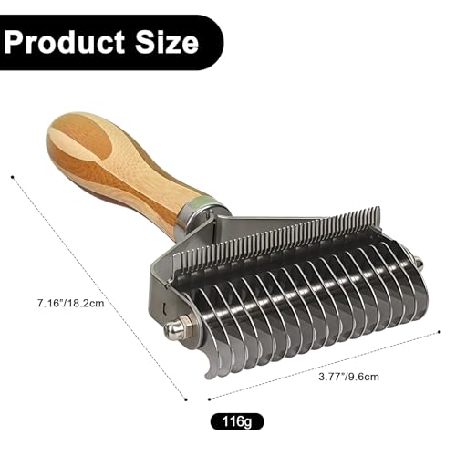 2-in-1 Pet Dematting&Deshedding Undercoat Rake with Bamboo Handle | Double-Sided Dematting Comb,Deshedding Dog Brush,Pet Grooming Tool for Long-Haired Dogs&Cats,Remove Loose Hair Tangles