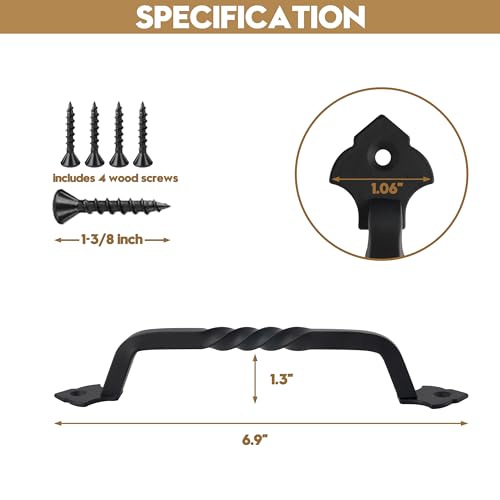 AddGrace 2 Pack Gate Handles for Wooden Gates with Screws 160mm/6 Black | Durable Solid Steel, Matte Coating, Barn Door Handles, for Garden Gate Shed Wooden Fences, Closet, Wardrobes, Drawer, Rustic - color: Black