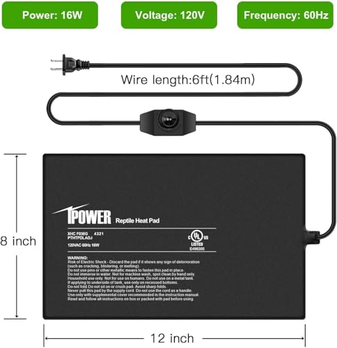 iPower 8 by 12-Inch Reptile Heat Mat with Temperature Adjustment, LCD Digital Aquarium Thermometer, Terrarium Heating Pad for Reptiles & Amphibians - size: 8 X 12 Inch, style: Pad with Adjust Knob+ Thermometer