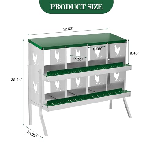 Chicken Nesting Box, 8-Hole Nesting Boxes with Bracket Legs, Removable Tray, Ventilation Holes, Easy Egg Collection & Cleaning, Laying Boxes for Hens,Green - color: Green, size: 42.7"L x 16.9"W x 26.6"H