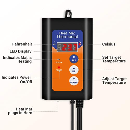 iPower 8X12 Inch Reptile Heat Pad Under Tank Heater Terrarium Warmer Heating Mat and Digital Thermostat Controller for Turtles Lizards Frogs and Other Small Animals - size: 8 X 12 Inch, style: Pad + Thermostat