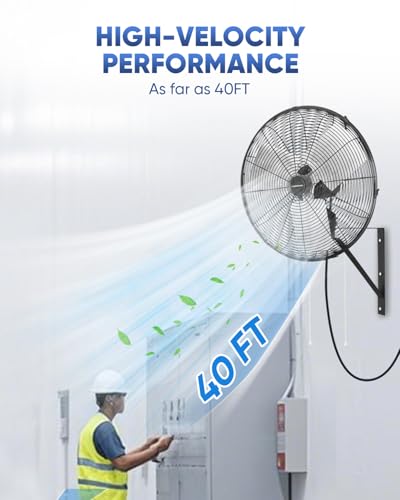 KEN BROWN 20 Inch Industrial Oscillating Wall Mount Fan 5500CFM,Heavy Duty,High Velocity,3- Speed,Black - size: 20 Inch