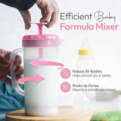 1 Quart Plastic Mixing Pitcher with Mixing Lid, BPA Free, Shatterproof Beverage Jug for Iced Tea, Lemonade, Juices, Milk – Leak-Proof, Easy Stirring, Dishwasher Safe | Pink - color: Pink, Mixing Pitcher w/ Opt. Lid