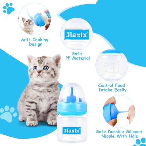 Pet Bottle Feeding Kit, Puppy & Kitten Nursing Supplies, Blue, 60ml Bottle with Anti-Choking Silicone Nipples & Syringes, Newborn Flow, Dishwasher Safe - color: Blue