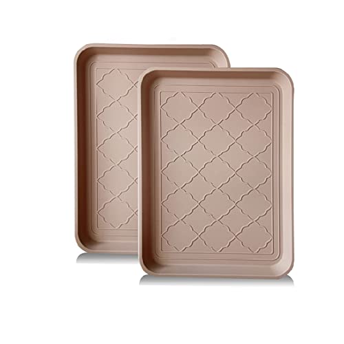 PetLike Boot Tray for Entryway Indoor, Pet Food Mat, 16.7 x 12.8 inch 2 Packs, Waterproof Shoe Tray for Indoor and Outdoor, Multi-Purpose Trays for Boots, Shoes, Pets, Garden - color: Tan, size: 16.7x12.8 INCH
