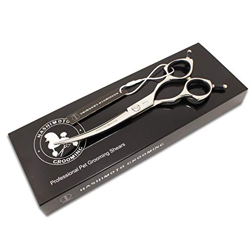 HASHIMOTO Curved Dog Grooming Scissors, 6.5 inch, Designed for Large Hands | 30 Degree of Curved Blade, Large Finger Holes, Sharp, 440C Stainless Steel - size: 6.5", style: Curved (Large Finger)