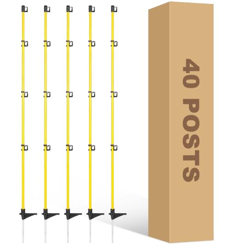 46 Inches Fiberglass Step in Electric Fence Posts,Temporary Fence Stakes for Cows,Sheep and Animals Fence,Snow Fence, Garden Protection,Portable Fence Ideal for Electric Fencing-40 Posts - style: 46Inch-40 Pack