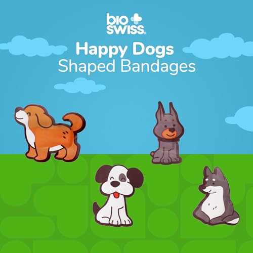 BioSwiss Bandages, Happy Dog Shaped Self Adhesive Bandage Set, Latex Free, Sterile Wound Care, 50 Count - size: 50-Count Tin, style: Dogs