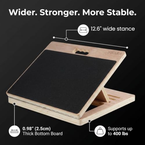 Swara 12.6″ Wooden Slant Board for Calf Stretching & Exercise (Board only) | Adjustable Eucalyptus Incline Board for Squats, Calf Stretching, Ankle Mobility & Physical Therapy; Foldable, 400lb Capacity - size: 12.6 Inch