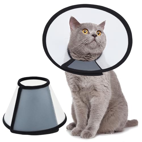 Vivifying Cat Cone, Adjustable Recovery Pet Cone, Three Sizes Lightweight Plastic Elizabethan Collar for Cats, Mini Dogs and Rabbits (Black) - size: M