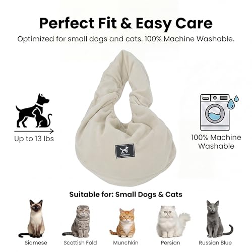 Donut Cat Sling Carrier for Small Pets 3-13 lbs, Soft Polar Fleece | Hands-Free Pet Pouch, Lightweight Indoor Cuddle Bag, Cozy Wearable Carrier for Cats, Kittens and Small Pets, Apricot - color: Apricot