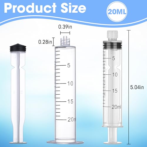20 Pack 20ml/cc Luer Lock Syringe with Caps, Plastic Syringe without Needle for Liquid, Sterile Individually Wrapped - style: 20mL